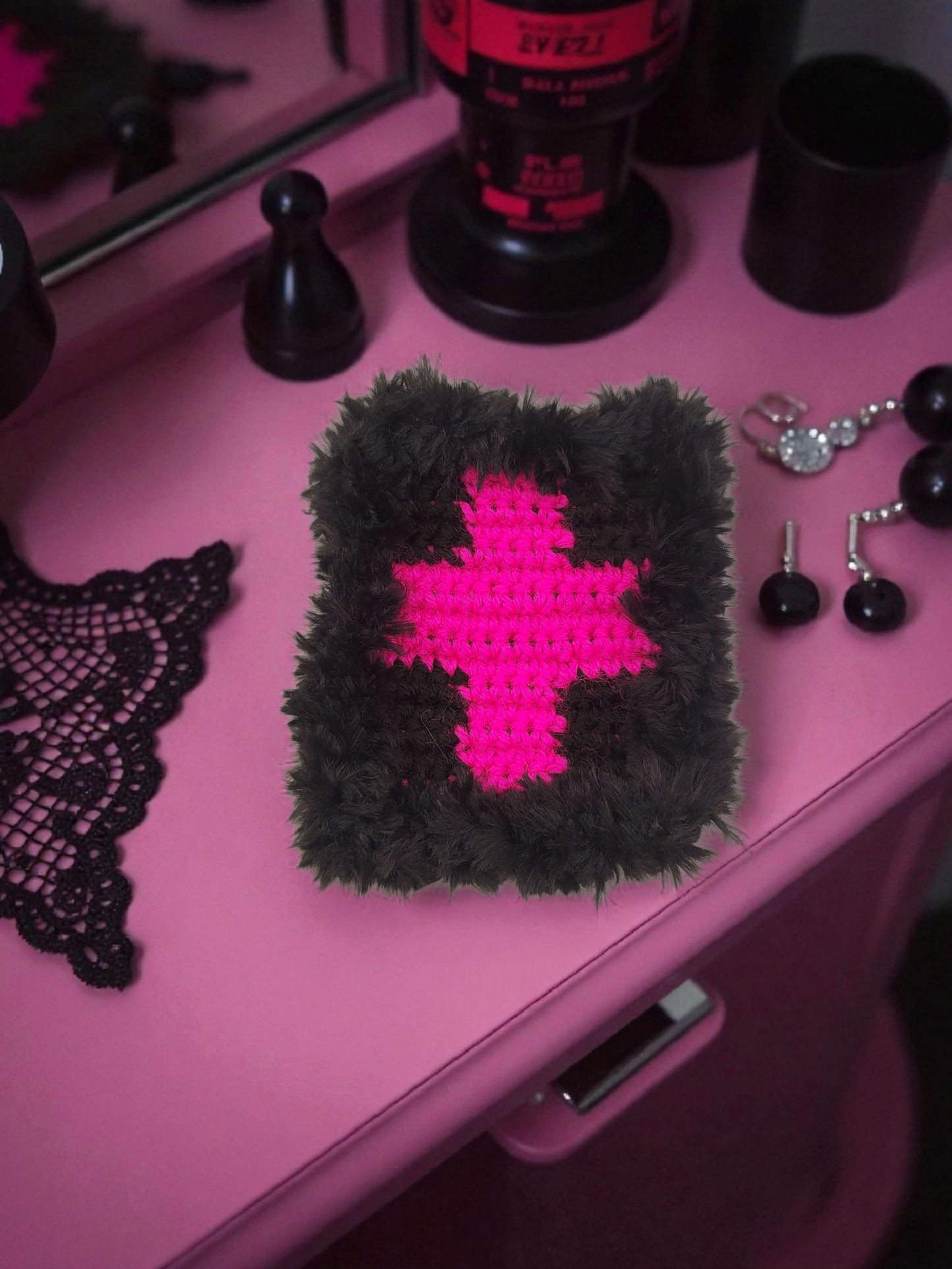 Fluffy Crochet Square Coaster, Set of Three