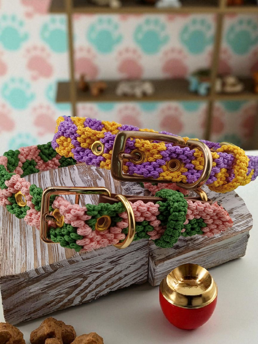 Designer Dog Collar, Unique Woven Polka Dots Dog Collar with Eco Leather, Adjustable Small 12"-14", Wide variety of colors