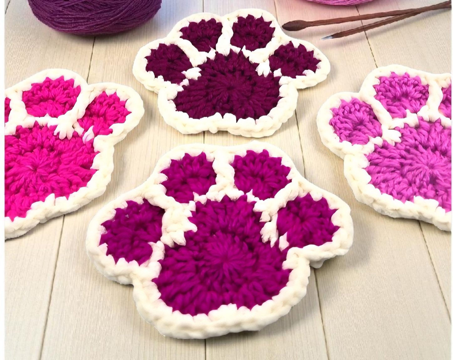 Paw Print Coasters – Crochet, Handmade, Cute Paw-Shaped Coasters for Pet Owners – Gift for Dog Moms & Dads