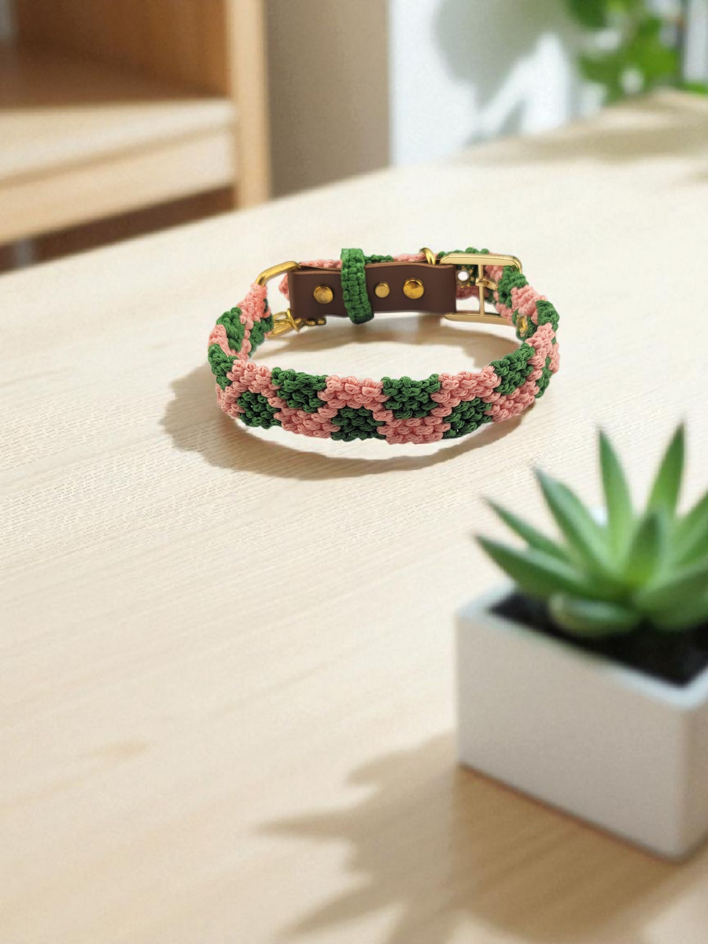 Designer Dog Collar, Unique Woven Polka Dots Dog Collar with Eco Leather, Adjustable Small 12"-14", Wide variety of colors