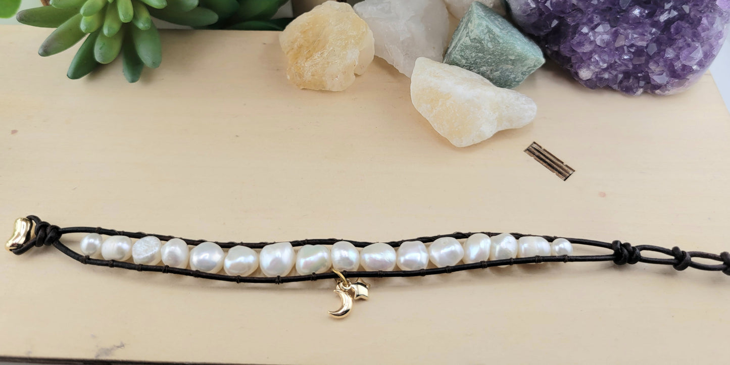 Gemstone Wrap Bracelet, handmade, Semi-Precious Stone Beads & Genuine Leather, 18k gold plated charm/ Chic Jewelry, Adjustable,  Gift for Him & Her