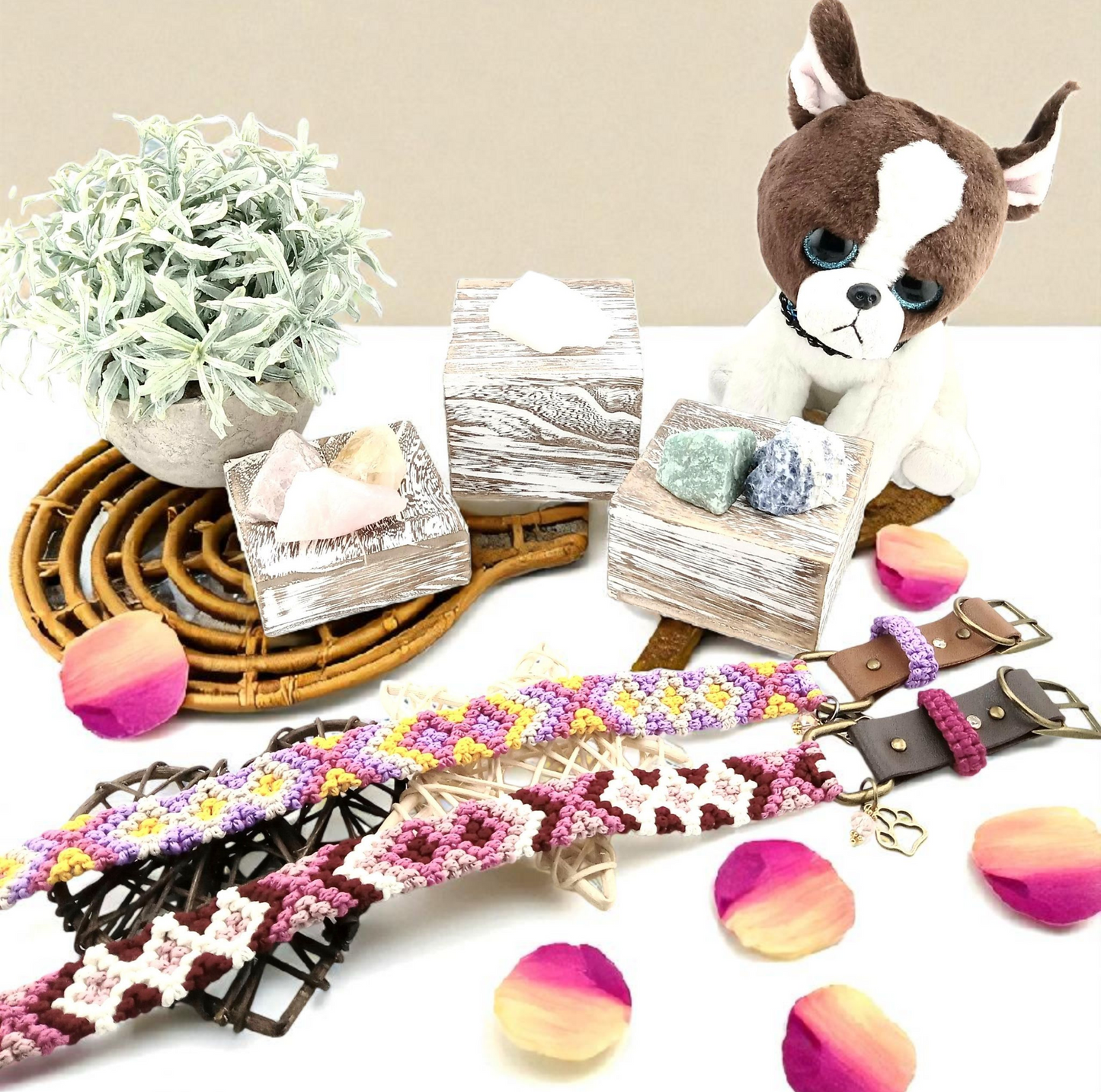 Designer Dog Collar, Unique Woven Dog Collar with Eco Leather, Ethnic Aztec design, Adjustable Small 12"-14" (30.5-35.5cm) neck size, Wide variety of colors Available