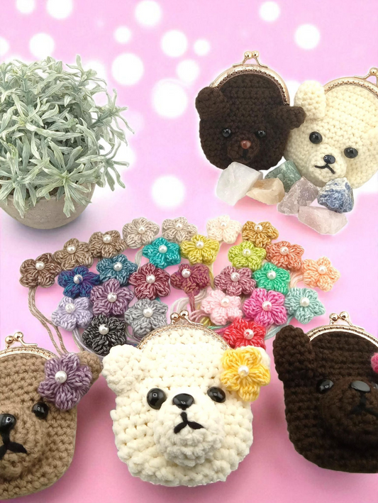 Amigurumi Bear Wallet – Handmade Polar Bear Coin Purse with Flower & Pearl – Cute Crochet Wallet Gift