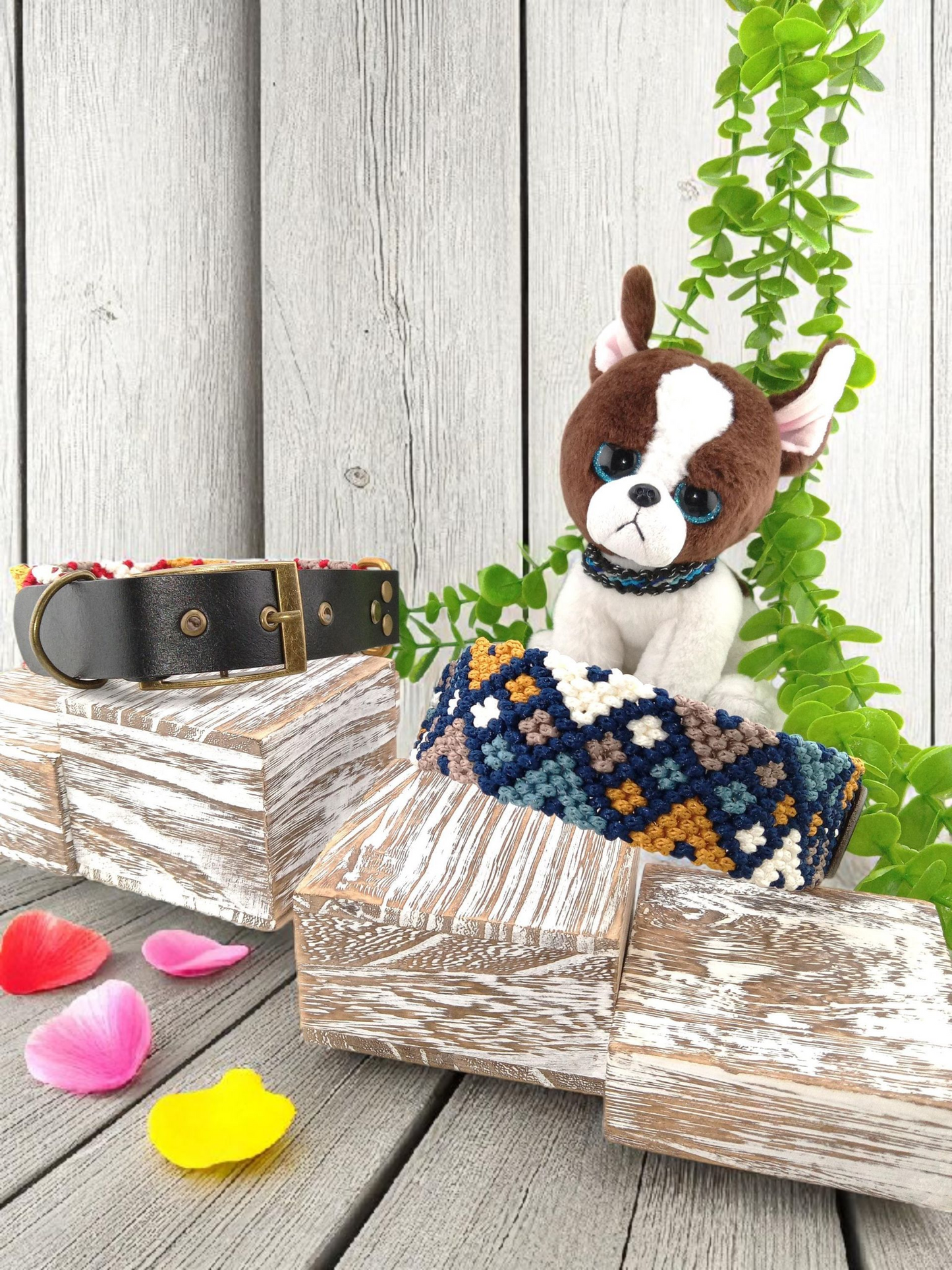 Personalized Woven Dog Collar for 2XL 21" and more, Custom Made with Eco Leather, Made to Order