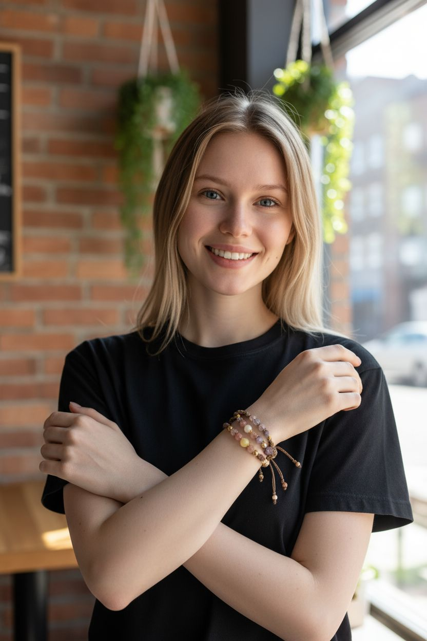 Gemstone Macrame Bracelet Jewelry, Made with genuine crystal beads, Adjustable Cord– Gift for Him & Her