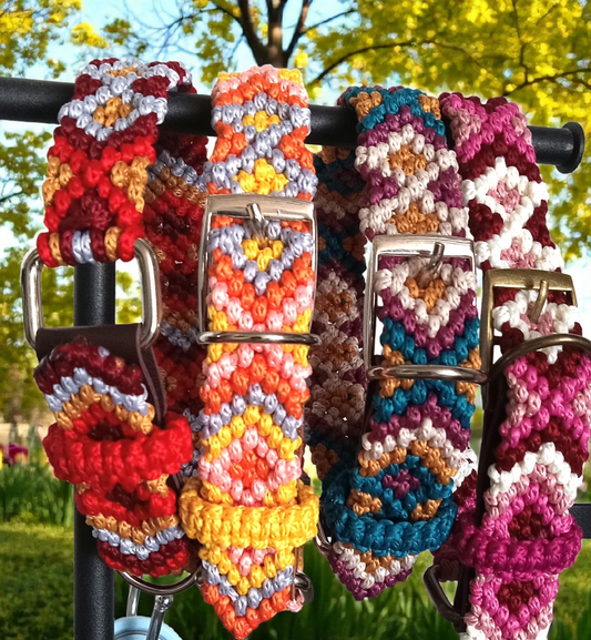 Designer Dog Collar, Unique Woven Dog Collar with Eco Leather, Ethnic Aztec design, Adjustable Small 12"-14" (30.5-35.5cm) neck size, Wide variety of colors Available