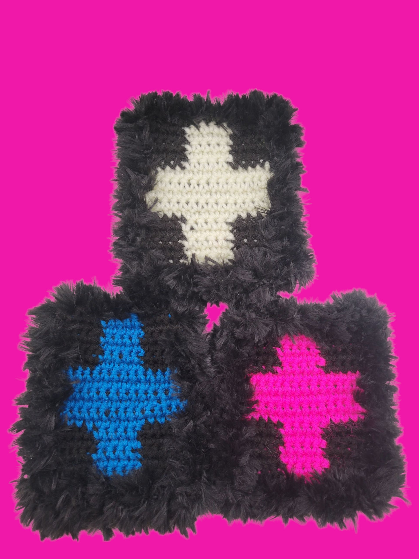 Fluffy Crochet Square Coaster, Set of Three