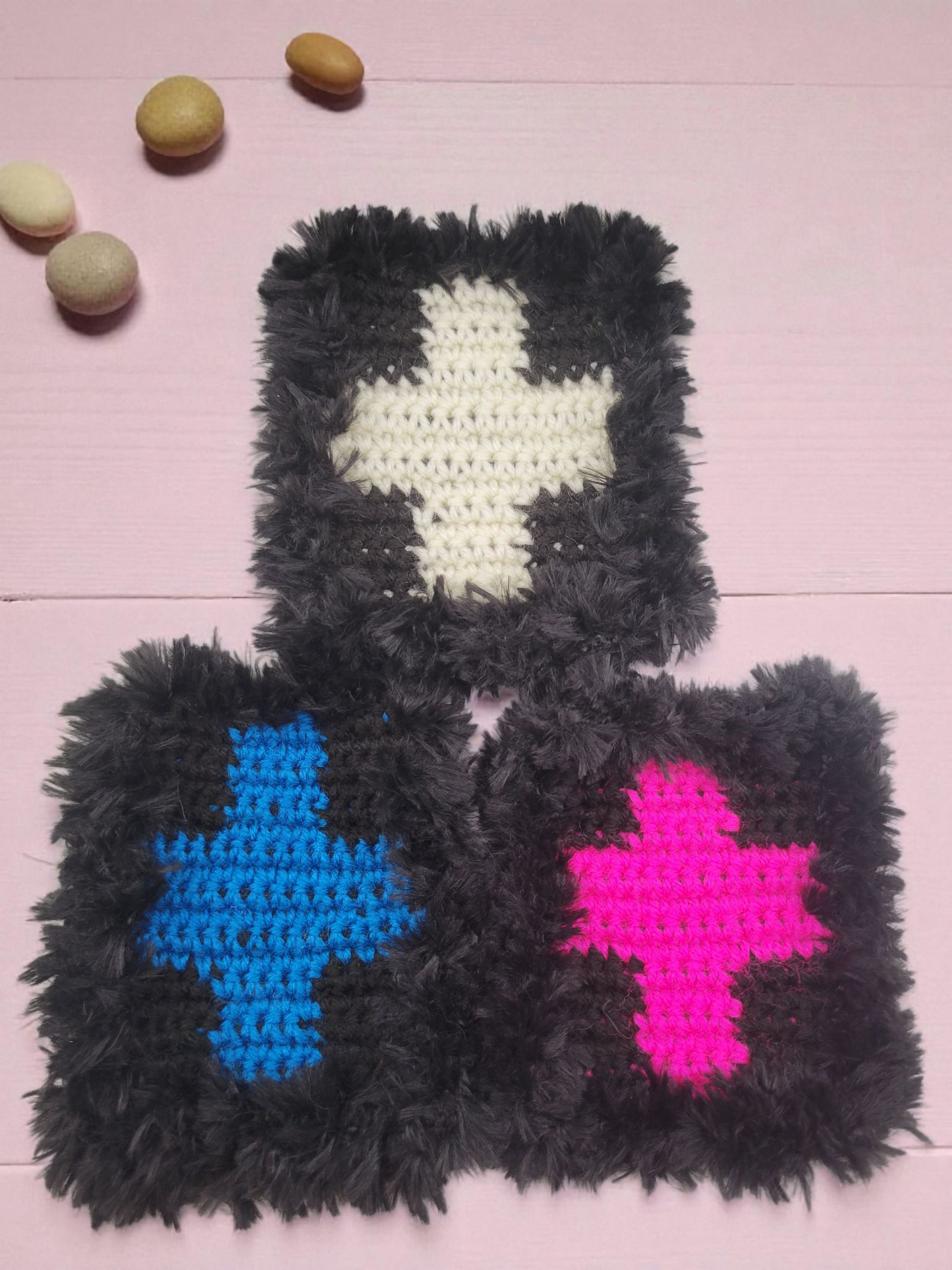 Fluffy Crochet Square Coaster, Set of Three