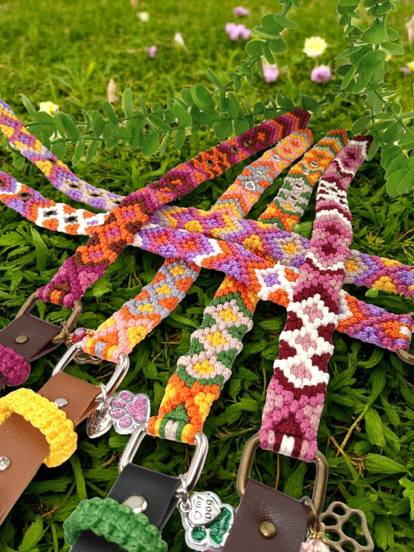 Designer Dog Collar, Unique Woven Dog Collar with Eco Leather, Ethnic Aztec design, Adjustable Small 12"-14" (30.5-35.5cm) neck size, Wide variety of colors Available