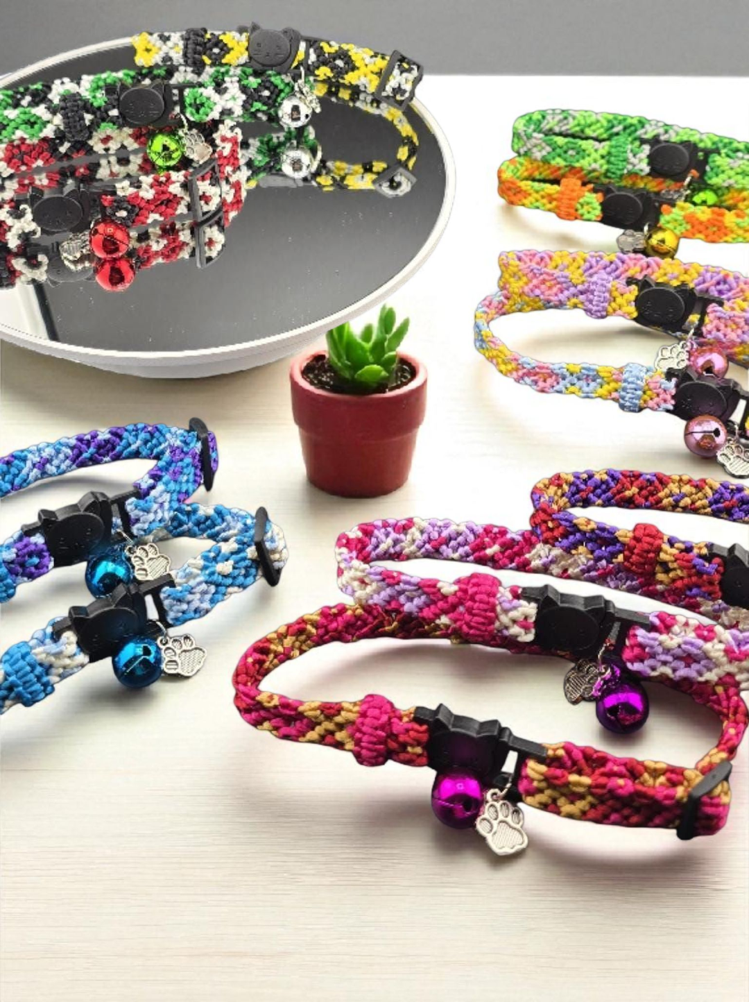 Designer Cat Collar: Woven Breakaway Cat Collars with Charm and Bell, Adjustable 8"-12"[20-30.5cm], Ideal for Girl Cats Male Cats, Kittens Puppies, Made with Kumihimo cord, Fits Most Cats, Wide variety of colors