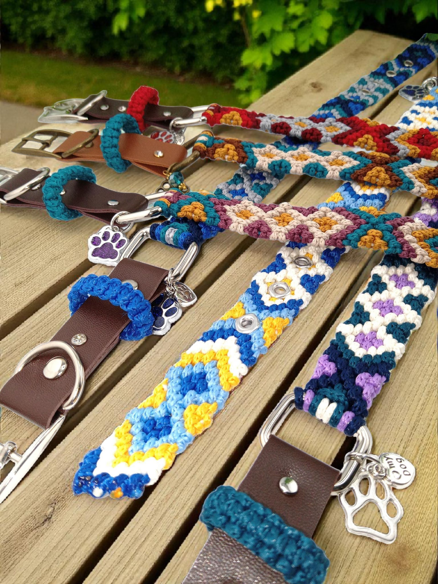 Designer Dog Collar, Unique Woven Dog Collar with Eco Leather, Ethnic Aztec design, Adjustable Small 12"-14" (30.5-35.5cm) neck size, Wide variety of colors Available