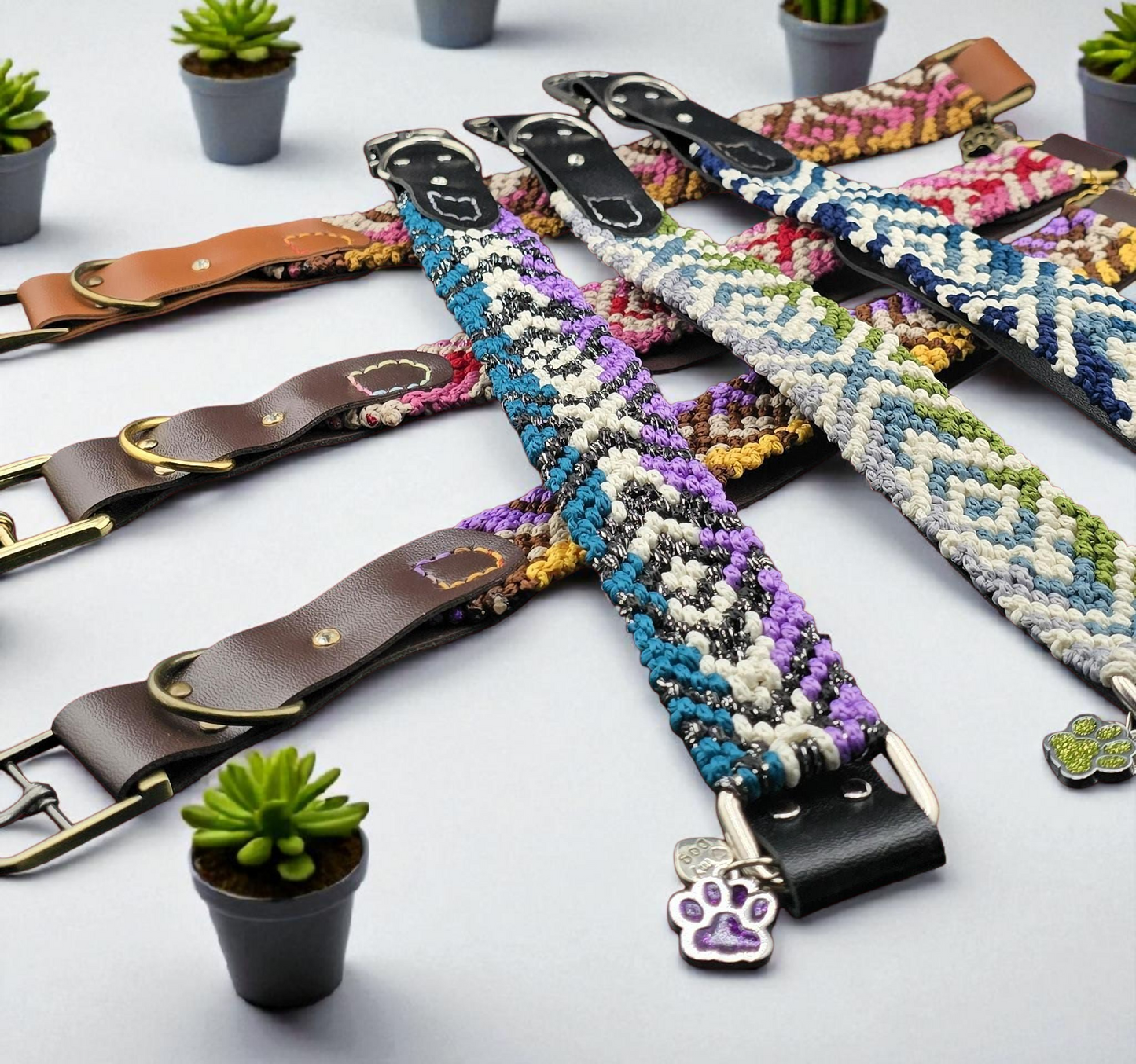 Designer Dog Collar, Unique Woven Dog Collar with Eco Leather, Ethnic Tribal design, Adjustable Large, 16" -19"(40.5-48cm) neck size, Wide variety of colors