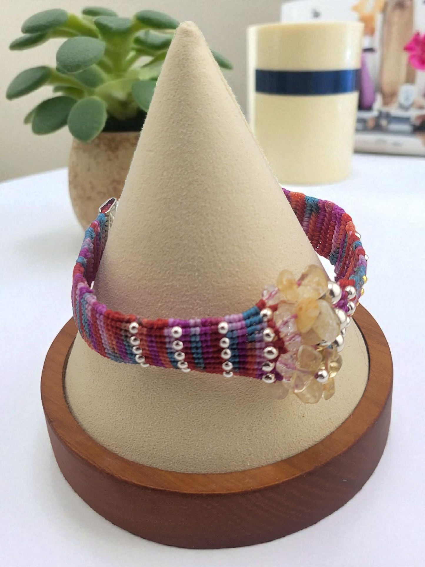 Multicolored beaded woven bracelet with genuine gemstones and 18k gold plated metal beads and clasps, Adjustable Chain. The length 7.5"-9".