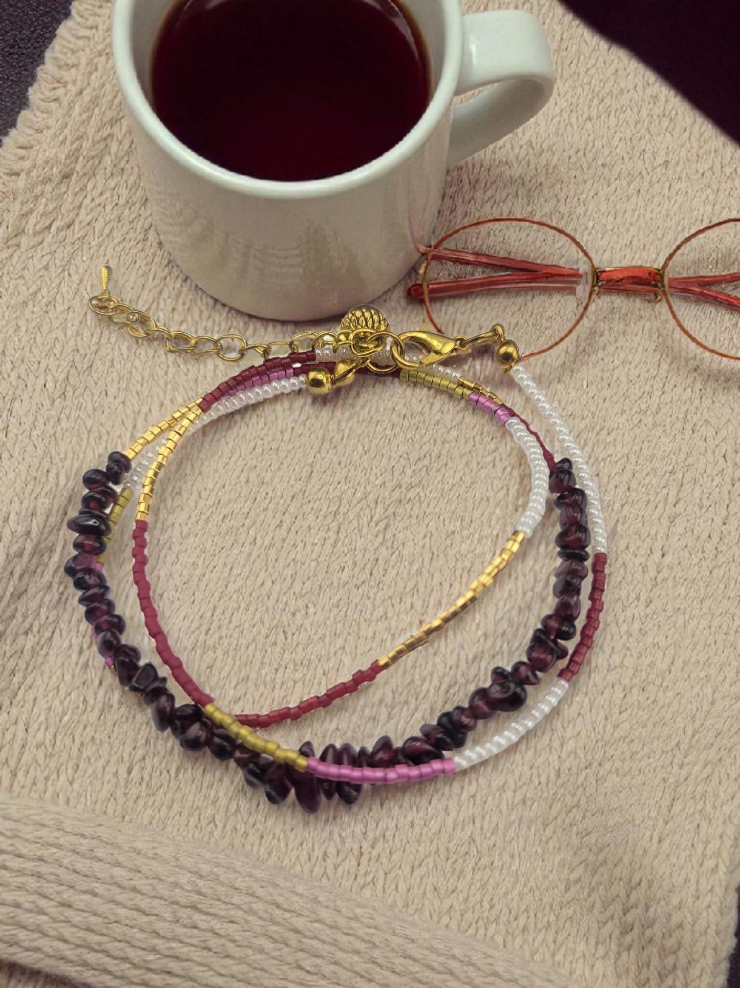 Chip Crystal Gemstone & Miyuki beads Necklace/ Bracelet 2 in 1, Adjustable Chain, Gold acorn charm