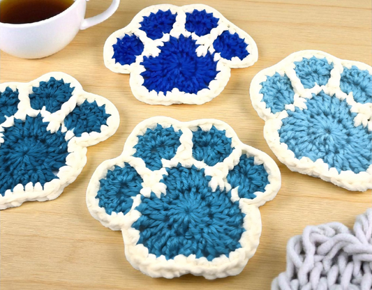 Paw Print Coasters – Crochet, Handmade, Cute Paw-Shaped Coasters for Pet Owners – Gift for Dog Moms & Dads
