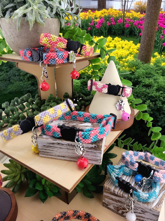 Designer Cat Collar: Woven Breakaway Polka Dots Cat Collars with Charm and Bell, Adjustable 8"-12"[20-30.5cm], Ideal for Girl Cats Male Cats, Kittens Puppies, Made with Soft Cotton, Fits Most Cats,