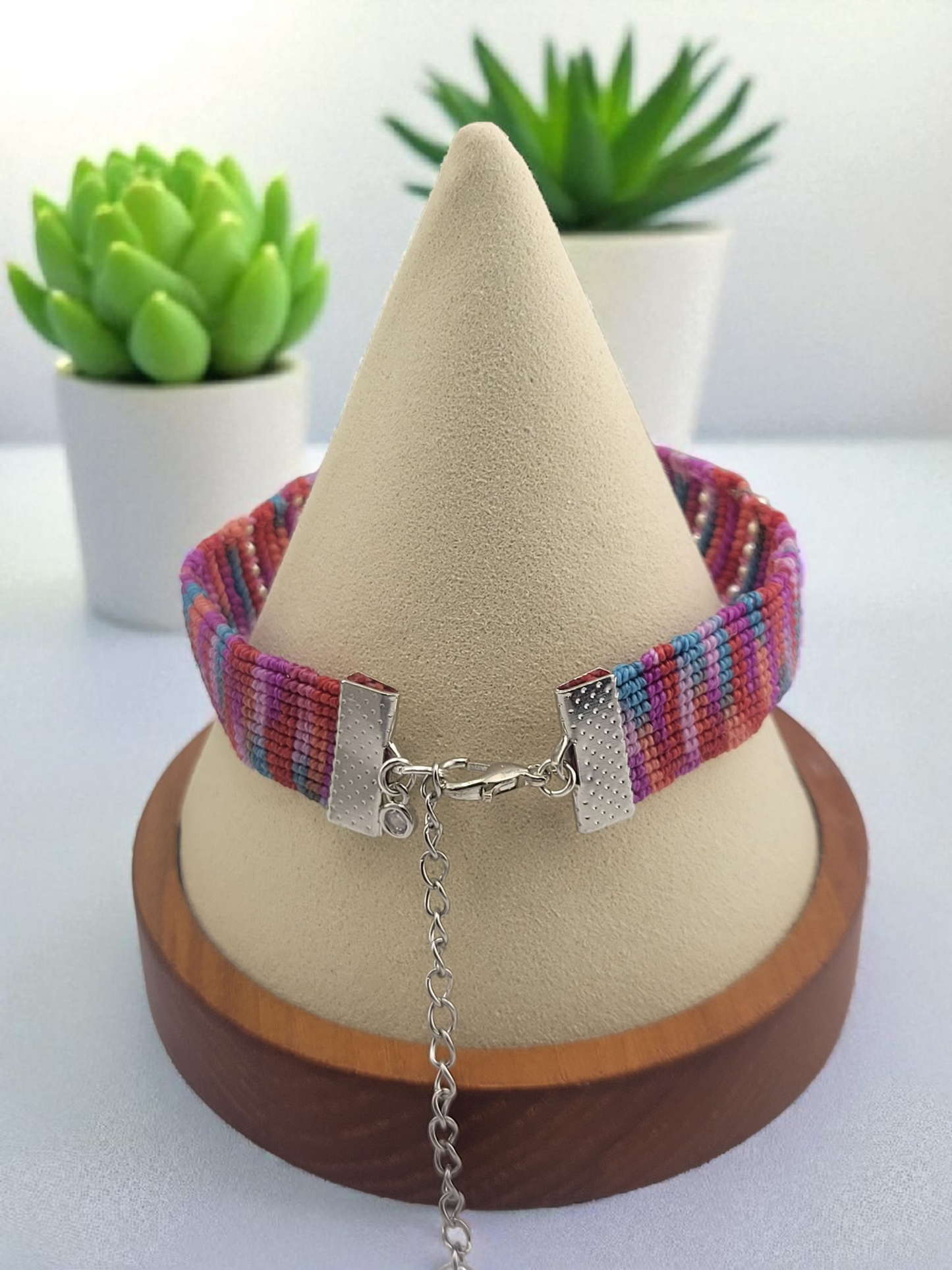 Multicolored beaded woven bracelet with genuine gemstones and 18k gold plated metal beads and clasps, Adjustable Chain. The length 7.5"-9".