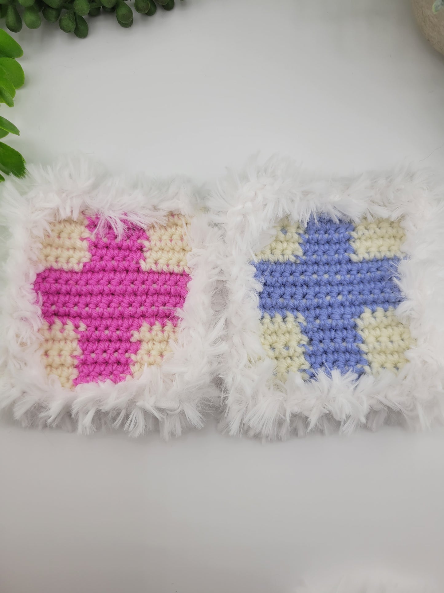 Fluffy Crochet Square Coaster, Set of Three