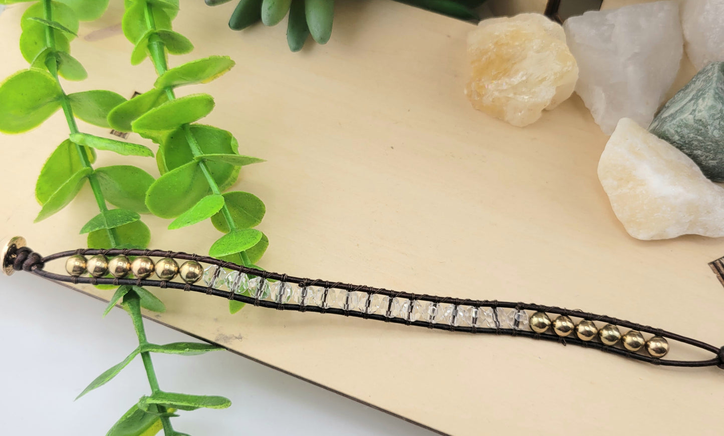 Gemstone Wrap Bracelet, handmade, Semi-Precious Stone Beads & Genuine Leather, 18k gold plated charm/ Chic Jewelry, Adjustable,  Gift for Him & Her